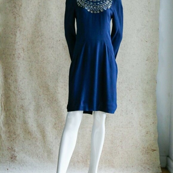 COPY -  Temperley London Navy Blue Embellished Fitted Knee Lenght Cocktail Dres… - Picture 2 of 10